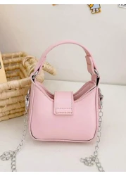 قطعة واحدة حقيبة يد صغيرة جديدة مزينة بفيونكة من مواد البولي يوريثان للبنات، مع حزام معدني قابل للتبديل للحمل