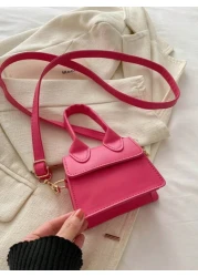 1pc Solid Color PU Flap Closure Mini Handbag Fashionable Retro Tote Shoulder Crossbody Square Bag Suitable For Daily Use