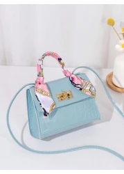 1pc Girls Solid Color Mini Crossbody Bag With Silk Scarf Decoration Ideal For Daily Use And Gifting
