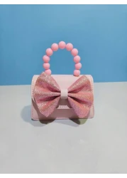 حقيبة يد لأطفال عصرية باللؤلؤ الجديدة، هدية للأطفال في المهرجان، جلد بو بشكل عقدة عقدة الفراشة فاشن ميني حقيب