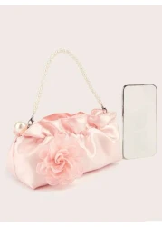 1pc Ruffle Cloud Mobile Phone Coin Purse Floral Pearl Hand Held Clutch Bag