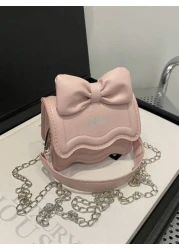 1pc Western Cute Korean Shoulder Bag Bow Chain Messenger Bag Fashionable Small Square Bag With Bow Decoration Fashionable Chain Shoulder Strap Messenger Bag Sweet And Cute Princess Style Handbag Suita