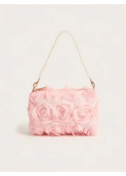 New Pearl Flower Decor Evening Clutch Handbag Shoulder Cross Body Bag For Formal Dresses