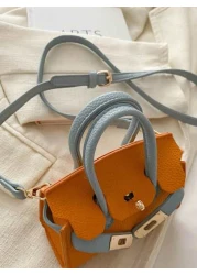 1 Pc New Model Girl s Fashion Retro Color Matching Handbag Pu Material Twist Lock Closure Crossbody Bag Simple And Elegant Casual And Versatile A Must Have For Daily Travel