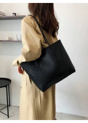 Lightweight Business Casual Crocodile Embossed Shoulder Tote Bag With Coin Purse For Teen Girls Women College Students Rookies White Collar Workers Perfect For Office College Work Business Commute Out