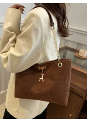 حقيبة كتف مشد كبيرة السعة من البوليستر بزخرفة غزلان، مناسبة للنساء للاستخدام اليومي