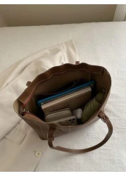 A Retro Fashion Large Capacity Tote Bag Zip Opening Stitching Solid Colour Soft Surface Lightweight Shoulder Bag Suitable For Ladies Daily Life Leisure Commuting Holiday Work Use Retro Inspired Bag Fo