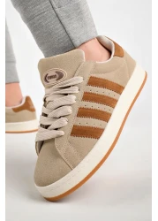 Freemax حذاء رياضي بنعل مخيط للجنسين - حذاء رياضي مضمون باللون البيج والبني