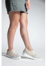 Marjin حذاء رياضي نسائي من Eva Sole Mesh Knit للجري والمشي رياضي Renvis Beige