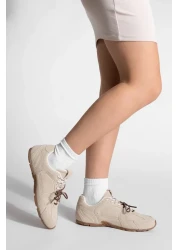 Marjin Beige Suede Women's Sneakers - Double Lace-Up Sports Shoes