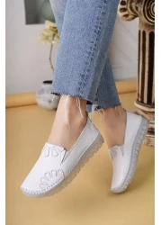 Nesil Shoes Knc 10 White Genuine Leather Transparent Sole Women's Shoes