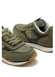 U.S. Polo Assn. حذاء رياضي رجالي منخفض الرقبة باللون الكاكي - خفيف الوزن، تصميم كلاسيكي برباط، مثالي للنزهات غير الرسمية