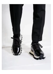 Tetri Venom Model Real Leather Handmade Men's Black Special Sole Sneaker Shoes - Men's Sports Shoes