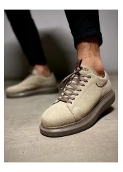 KN Fashion Mp044 Vt Lace-Up Suede Orthopedic High/Thick Sole Men's Sneaker Tan