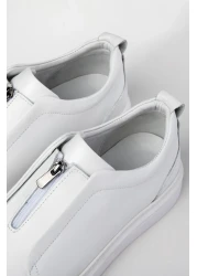 Ducavelli Ventu Men's Genuine Leather Sneaker, Zipper Sneaker, Genuine Leather Sneaker, Men's Sneaker