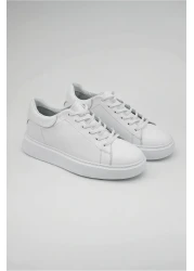 Elevold Mela Men's Genuine Leather 7 cm Height Increase White Sports Shoes