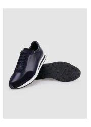 Cabani 100% Genuine Leather Navy Blue Lace-Up Men's Sports Shoes