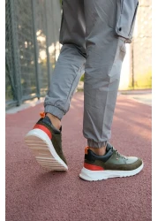 Riccon Men's Khaki Orange Lace-up Sneakers0012420