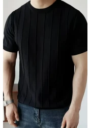 COOL TARZ Vibrant Black Men's Round Neck Knitted T-Shirt