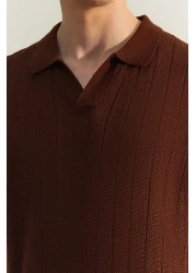  Collection Brown Polo Neck Knitwear T-Shirt - Regular Fit, Cotton, Short Sleeve - Tmnss23Po00024