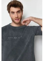  Collection Anthracite Color Oversize Printed Cotton T-Shirt - TMNSS23TS00174