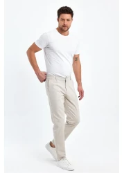 TheSeason بنطال تشينو مرن من القطن الجبردين باللون البيج للرجال