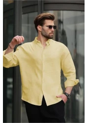 Madmext Yellow Basic 100% Cotton Long Sleeve Men's Shirt E6761