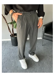 THEMANN Baggy Pleated Anthracite Pipe Leg Trousers