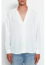  Collection Apaş Collar White Oversize Linen Look Summer Shirt - TMNSS23GO00053