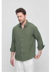 GEİO Men's Oversize Cut Linen Shirt