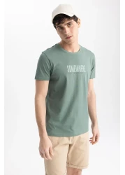 Defacto تي شيرت نحيف برقبة دائرية مطبوع 100% قطن