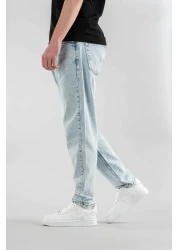 bombe Men's Comfortable Lycra Denim Jeans Pants Button Closure Ice Blue