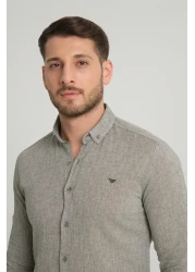 Klothy قميص كتان بأكمام طويلة وياقة للرجال 2198