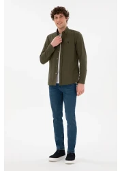 U.S. Polo Assn. قميص رجالي أساسي كاكي بأكمام طويلة 50296777 -VR027