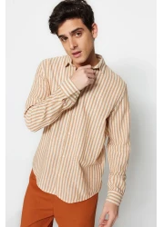  Collection Premium Stone Regular Fit Striped Textured Linen Look Shirt Tmnss23Go00062
