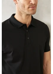 AC&Co / Altınyıldız Classics تي شيرت رجالي ذو قصة ضيقة باللون الأسود اللامع - قماش قطني غير قابل للانكماش