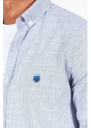 Manche Men's Navy Blue Embroidered Linen Shirt - Mes116488-01