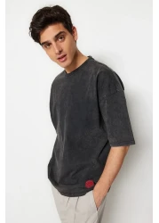  Collection Anthracite Faded Effect Oversize Cotton T-Shirt - Tmnss23Ts00153