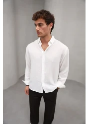 Bürke Summer Linen Textured Long Sleeve White Men's Shirt