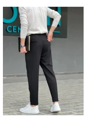 ElitWear سروال رجالي بخصر قابل للتمدد برباط مخفي وقطع جزرة