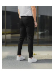 Bürke Men's Black Color Italian Cut Quality Flexible Lycra Ankle Length Fabric Trousers