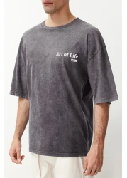  Collection Anthracite Color Oversize Printed Cotton T-Shirt - TMNSS23TS00166