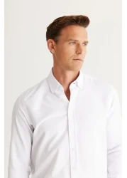 AC&Co / Altınyıldız Classics قميص رجالي أبيض بقصة ضيقة وقصة ضيقة وياقة بأزرار أكسفورد من قطن دوبي