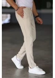 Bürke Men's Cream Color Italian Cut Quality Flexible Lycra Ankle Length Fabric Trousers