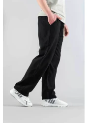 bombe بنطال رجالي أسود مريح بقصة ضيقة من الكتان بحزام من القماش الناعم