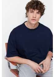  Collection تي شيرت أزرق داكن كبير الحجم برقبة دائرية 100% قطن - TMNSS22TS0318