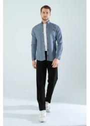 YXC Trend Maker قميص جينز رجالي أزرق بقصة ضيقة بدون جيوب