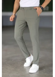 Bürke بنطال رجالي من قماش الليكرا المرن ذو الجودة الإيطالية باللون الأخضر الزيتوني بطول الكاحل