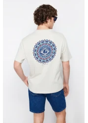  Collection Beige Back Printed Wide Cut Cotton T-Shirt - Tmnss22Ts1632