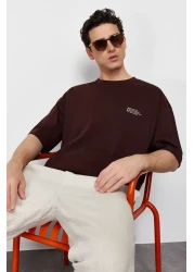  Collection Dark Brown Oversize 100% Cotton T-Shirt Minimal Text Print Tmnss23Ts00084